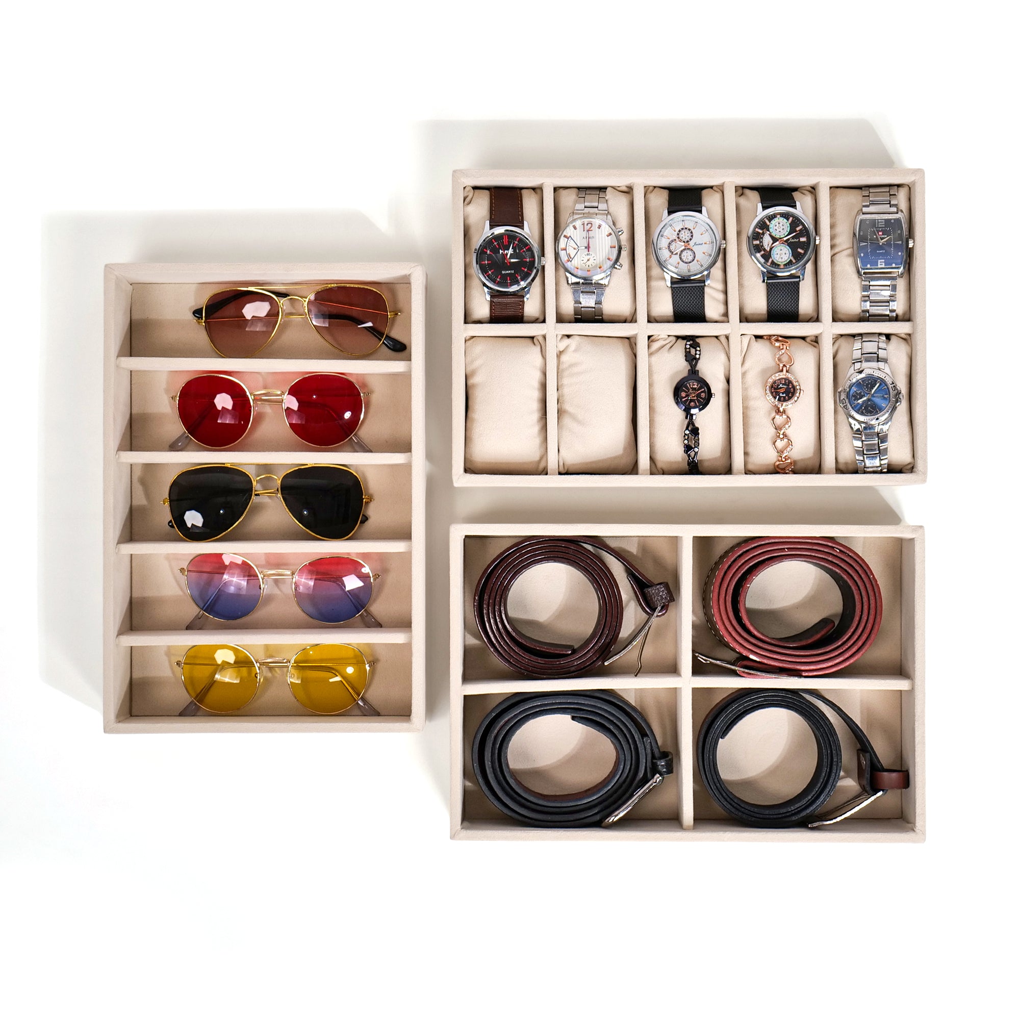 Combo of Watch, Sunglass & Belt Organizer Trays